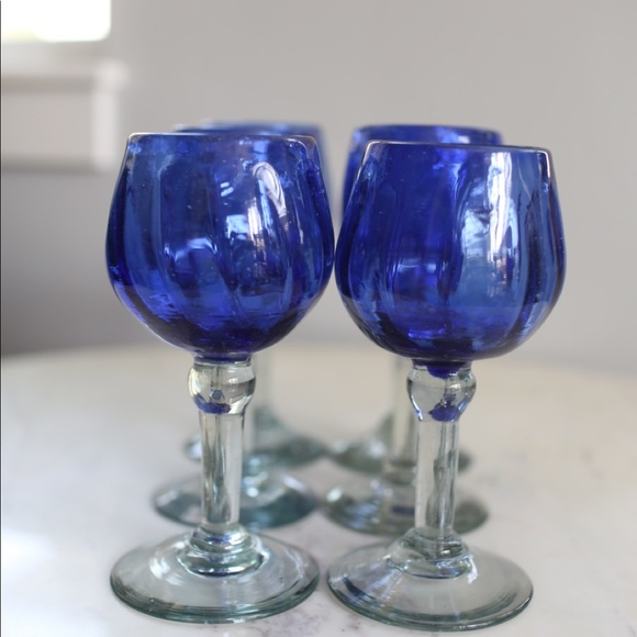 Blue glass goblets set of 6 - Picture 6 of 6